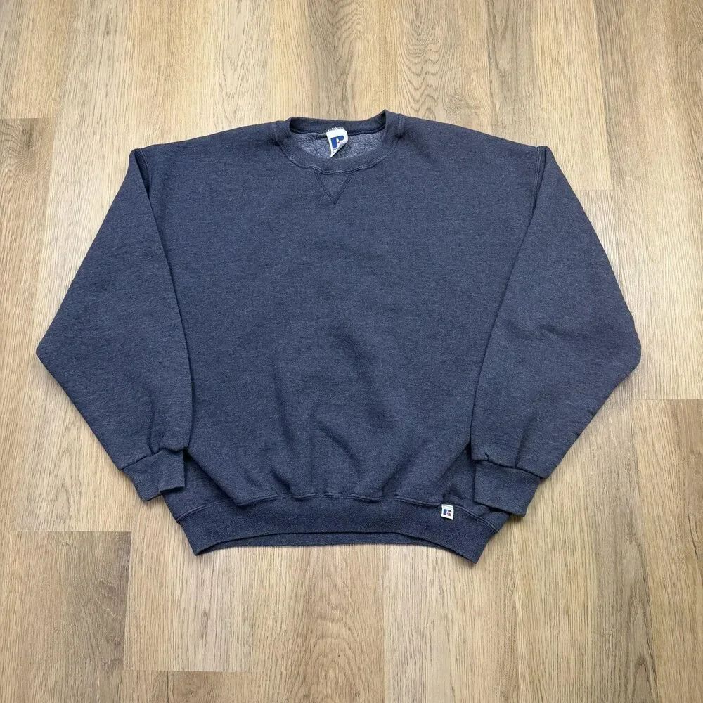 Russell Athletic Sweatshirt Mens XL Blue Solid Fleece Crewneck Pullover Logo